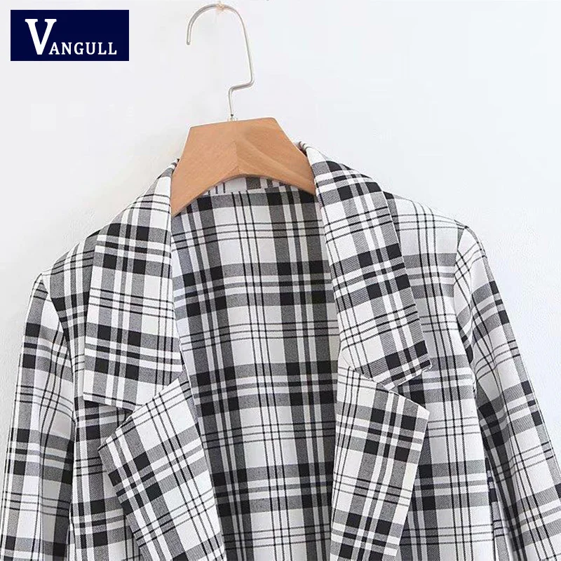 Женская элегантная клетчатая куртка пальто Женский костюм с отложным воротником