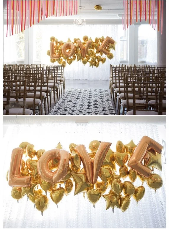 Детские воздушные шары с буквами золотого и серебряного цвета для свадебной