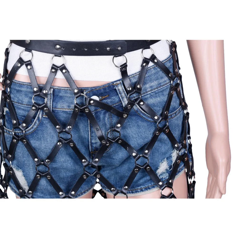 Женская универсальная юбка из натуральной кожи черная регулируемая шлейка с