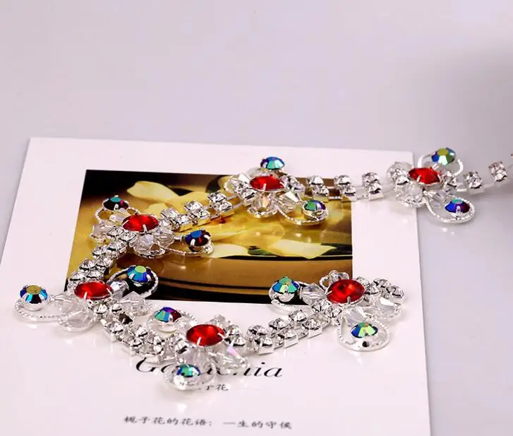 1 ярд Бабочка Стразы Посеребренная плоская лента цепь отделка для одежды шитье