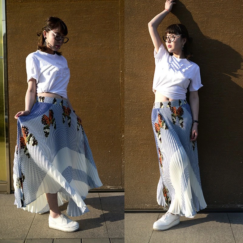 Summer Women Chiffon Skirts Elastic Waist Maxi Skirt Ladies Long Womens Butterfly Pattern Pleated Faldas Saias | Женская одежда