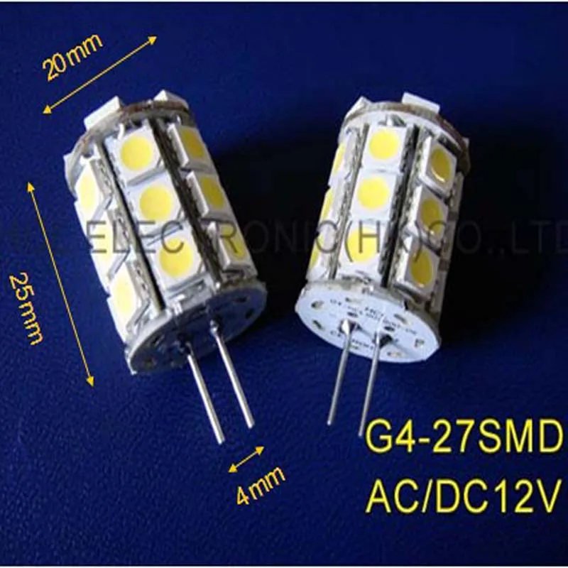 Высококачественные светодиодные лампы 27SMD 5050 с 3 ЧИПАМИ AC/DC 12 В G4 (Бесплатная