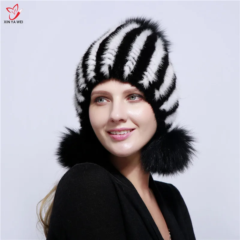 2020 женская зимняя шапка из меха норки натуральный мех серебристой лисы Теплая