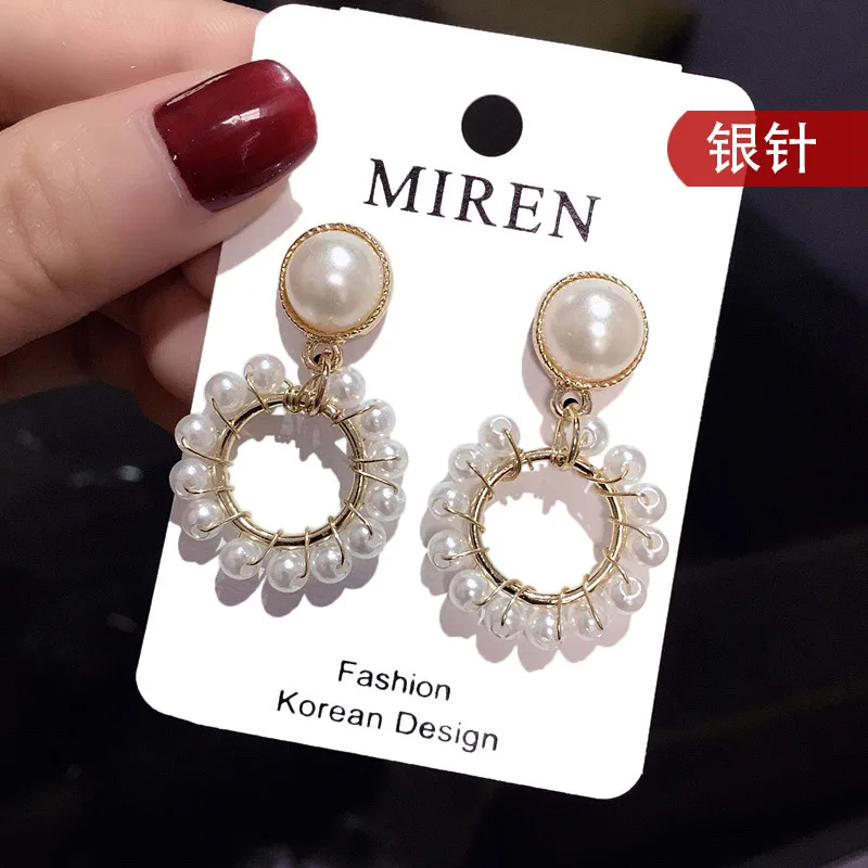 S925 серебряные серьги иглы жемчужное кольцо с подвесками не вызывает аллергии
