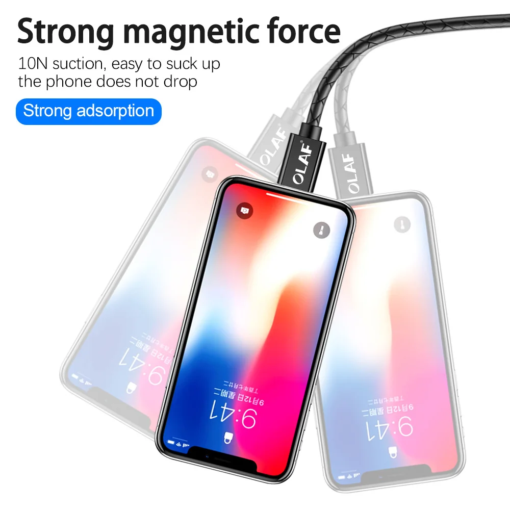 Магнитный usb-кабель Олаф для iphone XS Max 3A, быстрая зарядка, 1 м, 2 м, кабель Micro USB type-C для samsung, Xiaomi, магнитное зарядное устройство