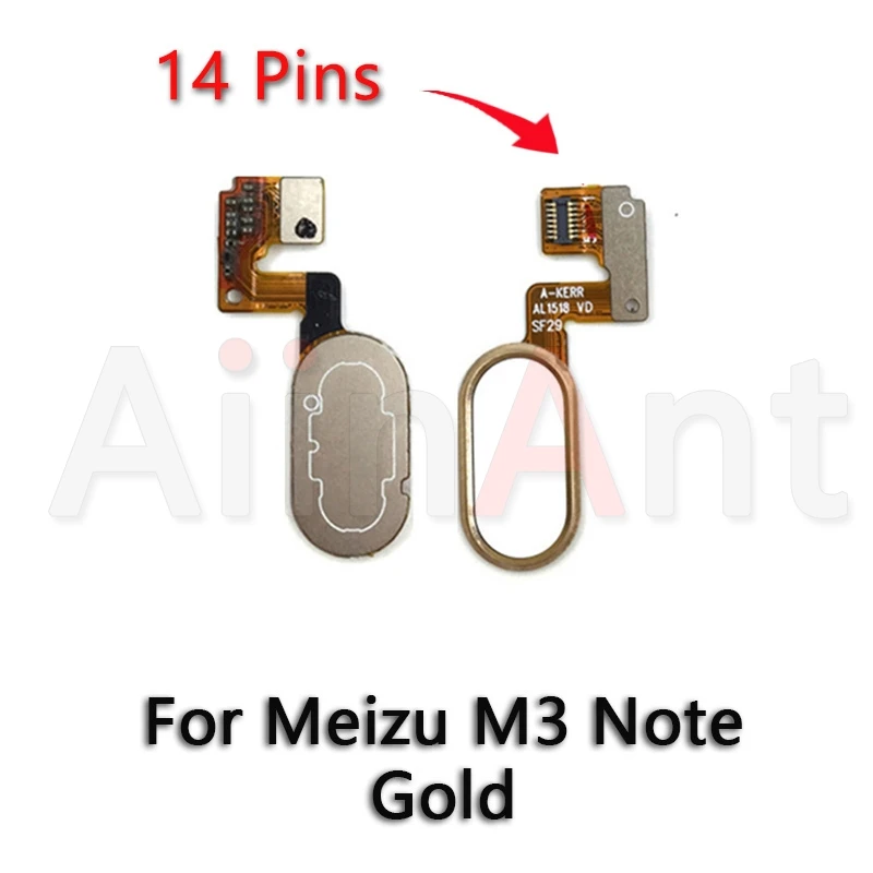 M3 Note Gold Домашний ключ Aiinant, кнопка возврата отпечатков пальцев, сенсорный ID сенсор, гибкий ленточный кабель для Meizu M3 Note M3s, запчасти для мобильных телефонов - Цвет: M3 Note Gold