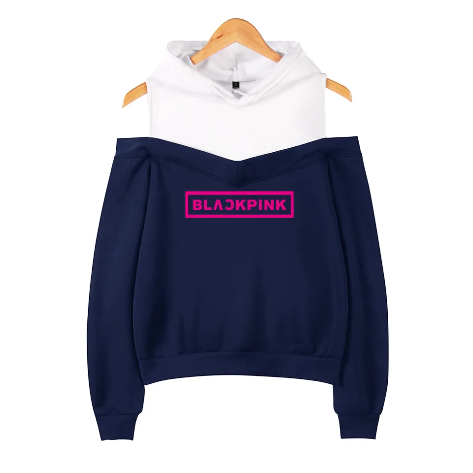 Navy Kpop, толстовки, Kpop, черные, розовые, сексуальные, с открытыми плечами, толстовки, свитшоты, для женщин, командный член, Толстовка для девочек, группа, черная, розовая одежда - Цвет: Navy