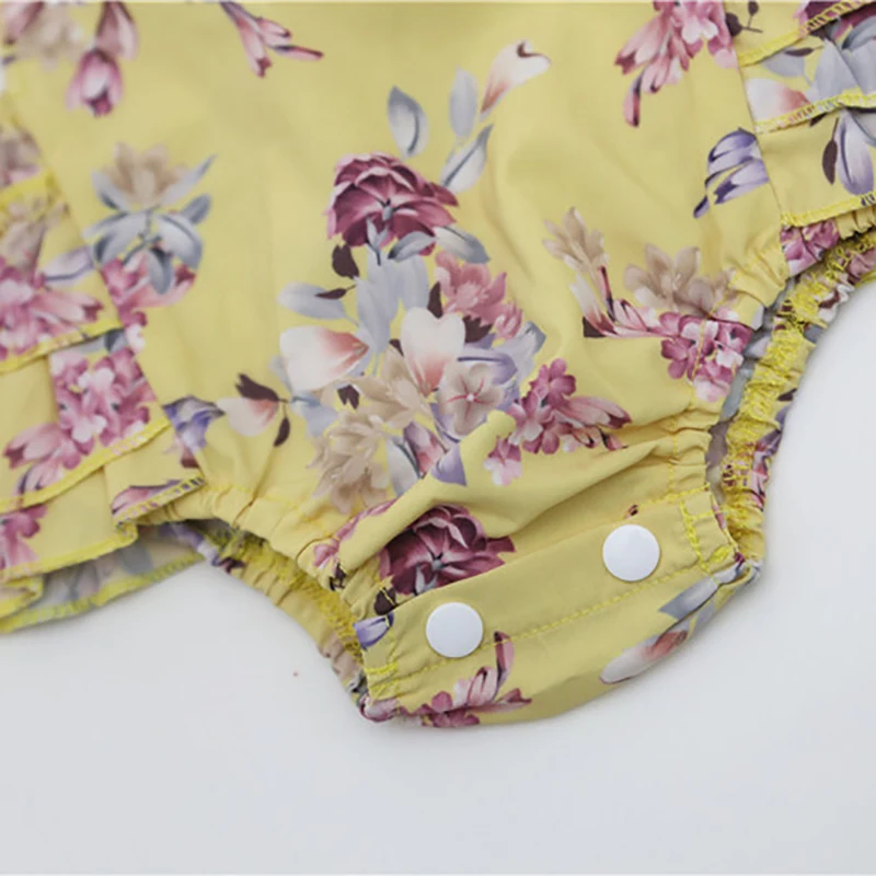 2017 Hot Baby Girls Clothes Lace Sleeveless Bodysuit Tiny cottons Infant Clothing Yellow Boutique Vintage Floral Jumpsuit Outfit | Детская