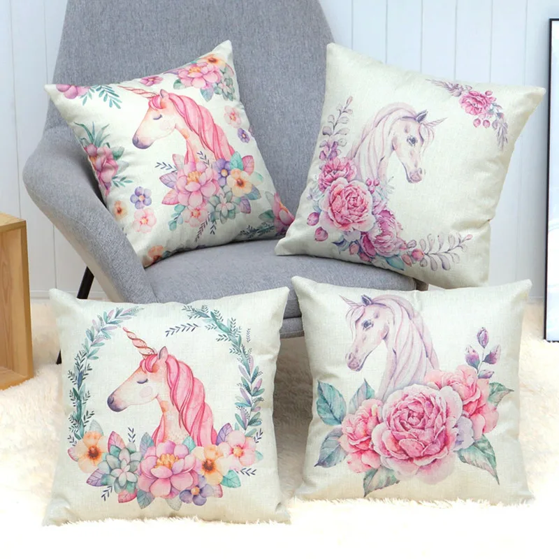 Fine Joy 45x45 см подушка в стиле единорога Гибискус Цветочная Подушка бежевая льняная