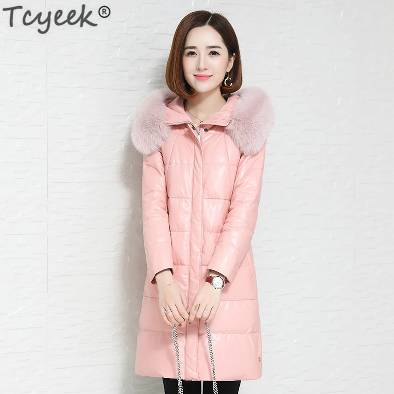

Tcyeek Genuine Leather Jacket Women Natural Sheepskin Coat Female Long Down Parka Real Fur Hooded Winter Warm Clothes LWL1255