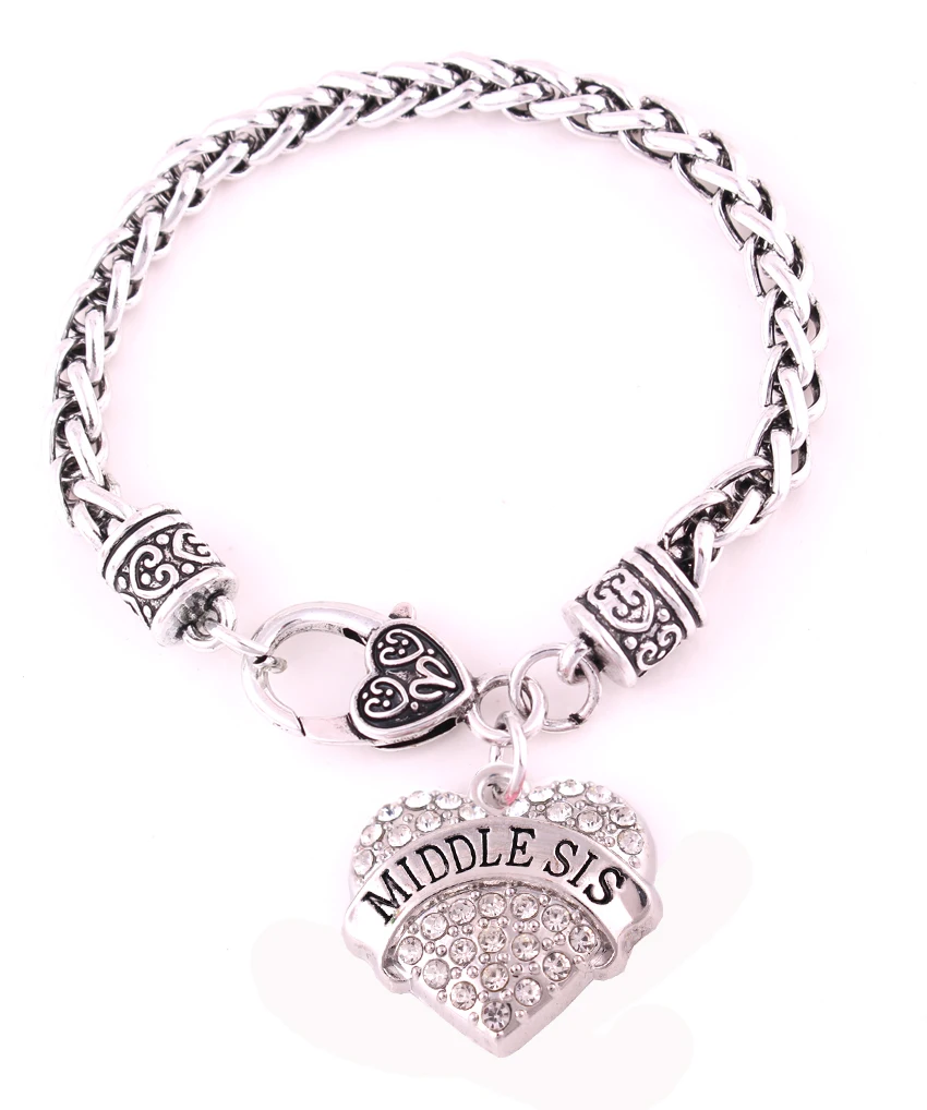 Браслет с подвеской в виде сердца кристаллами|braided bracelet|big sisbangle jewelry |