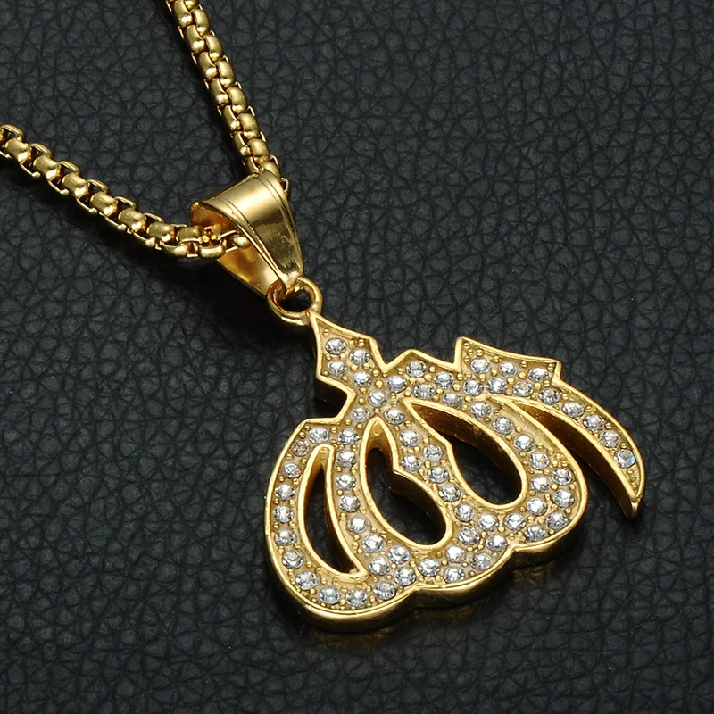 Нержавеющая сталь Bling льдом Кристалл Для мужчин Исламская Талисманы ювелирные