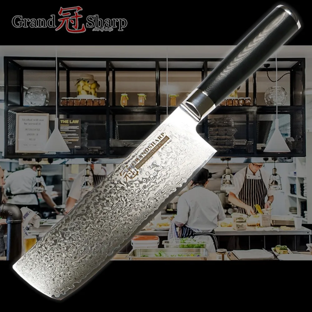 Дамасский нож-Кливер Nakiri 7 дюймов из японской нержавеющей стали vg10 кухонный нож шеф-повара для нарезки фруктов и овощей острый нож G10 Ручка