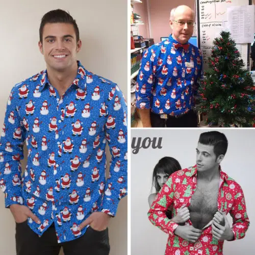 Red Blue Mens Xmas Slim Fit Shirts Snowman Christmas Tree Print Long Sleeve Casual Shirt Tops Clothes