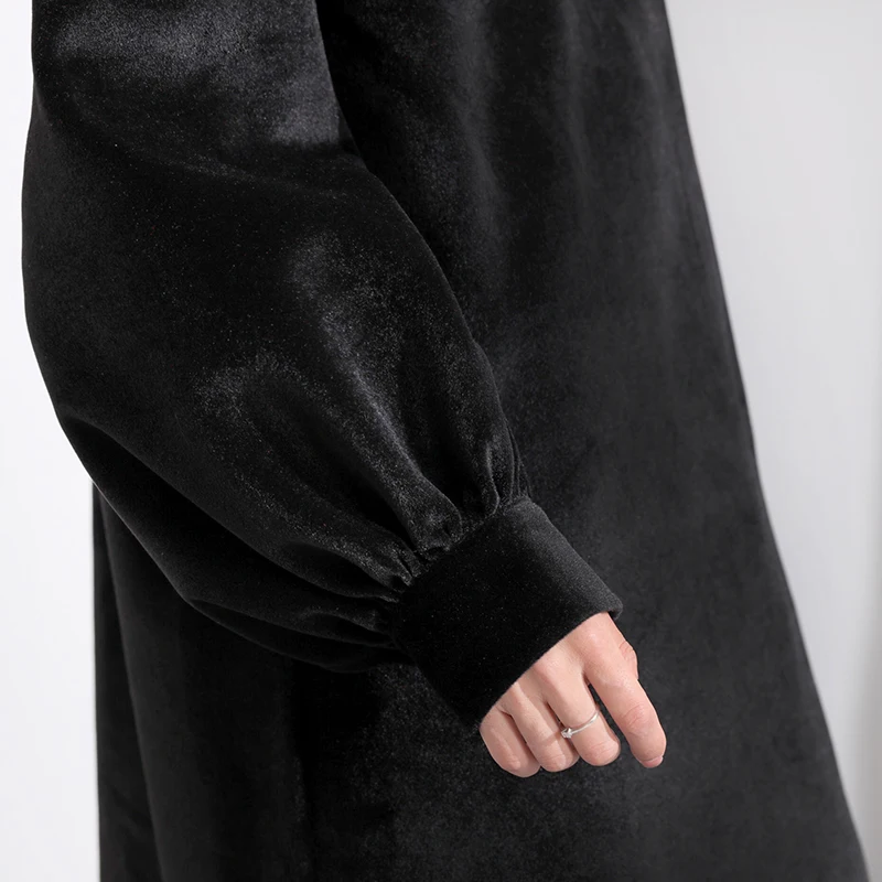 

Original Design Autumn Winter Women Vintage RetroBrief Embroidery Casual Loose Wool Blending Black Long Dress robe longu vestido