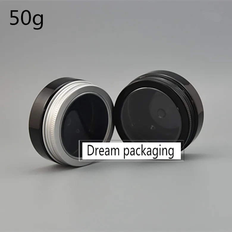 

50X50g Portable Plastic black Cosmetic Empty Jar,Makeup Nail Art Cosmetic Bead Storage Container jar with window aluminum lid