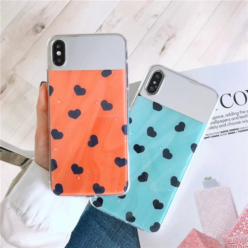 mirror face loving heart water drop Blue orange soft shell phone Case For Apple iphone 6 6s 7 8 Plus X XS XR MAX silicone case |