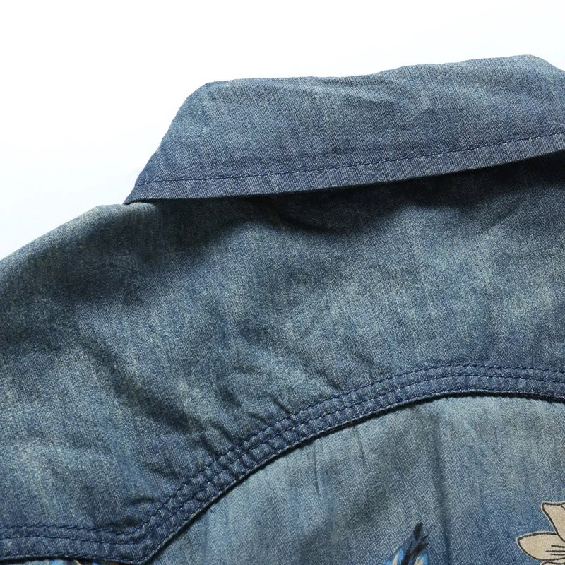 Летние мужские рубашки больших размеров с модным цветочным принтом джинсовые