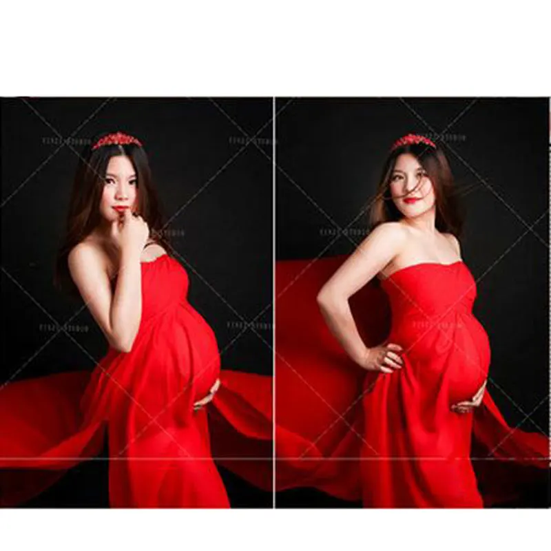 Красное шифоновое платье для беременных ночная рубашка фотосъемки Одежда