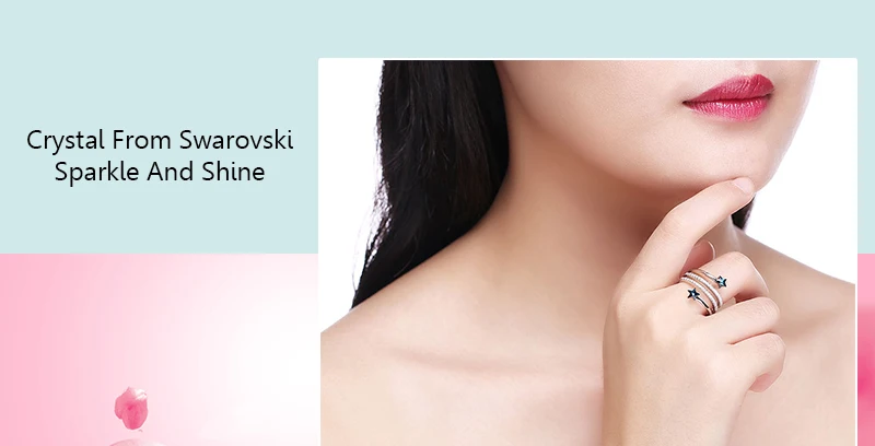 Элегантные хрустальные звезды от Swarovski полые резные Спиральные кольца стерлингового серебра 925 пробы анти-аллергические красивые украшения юбилейные Вечерние