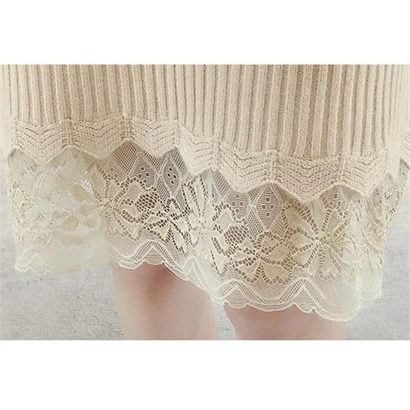 

New Women's Turtleneck Sweater Dress Spring Autumn Slim Lace Patchwork Knitted Dresses Ladies Pullover Bottoming Vestidos AB751