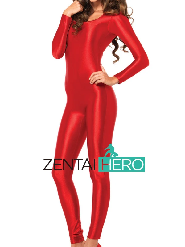 Бесплатная доставка DHL сексуальный женский красный комбинезон из лайкры Zentai боди