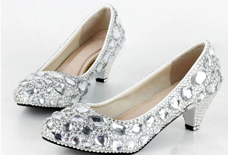 2018 блестящие свадебные туфли ручной работы с круглым носком Женская