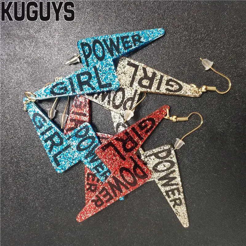 Женские серьги подвески KUGUYS Girl Power Lightning модные блестящие акриловые шикарные
