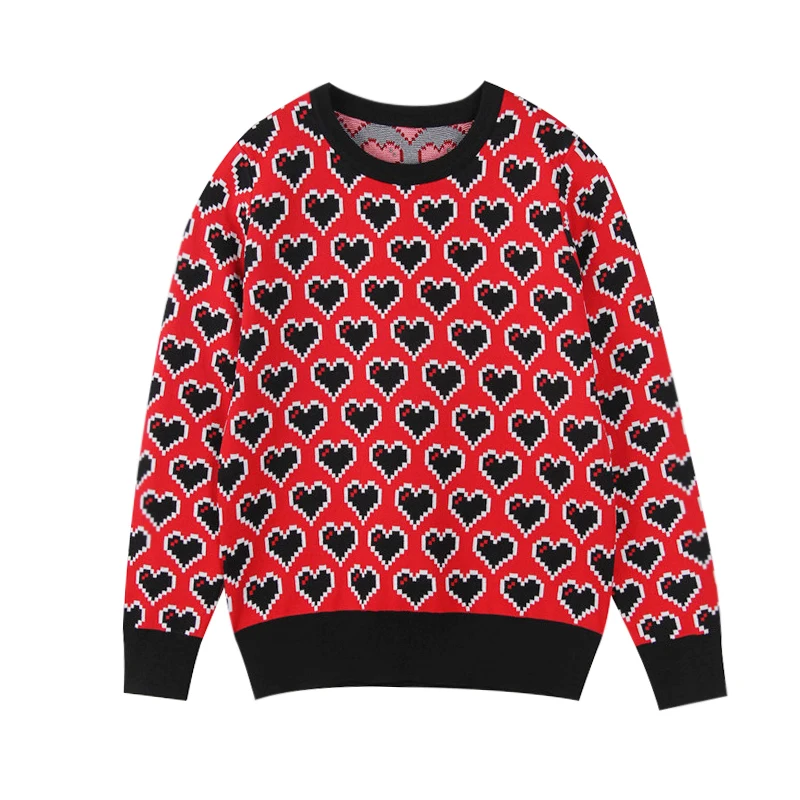 New Fashion Sweater Female Pullovers Heart Pattern Jacquard Autumn Knitted Sweaters Pullover Slim Runway Tops Jumper C-231 | Женская