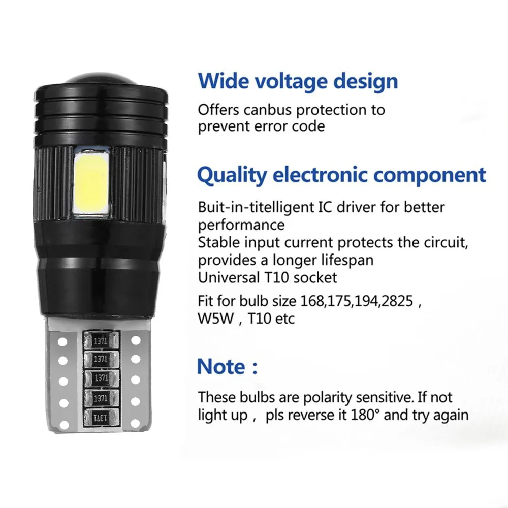 Новинка беласветодиодный Светодиодная лампа T10 6 SMD 5730 Canbus без ошибок