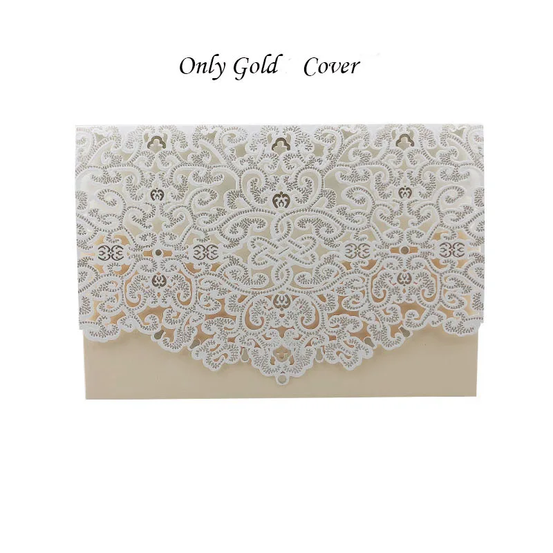 Only Gold Cover 1 шт, белое золото, роскошная Цветочная лазерная резка, свадебные пригласительные открытки, персонализированные, на заказ, для печати, вечерние, свадебные украшения - Цвет: Only Gold Cover