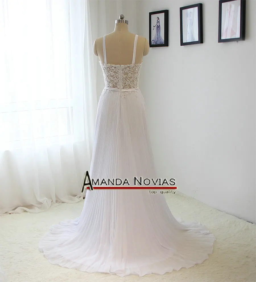 Свадебное платье из прозрачного шифона с бретельками и бисером новинка 2019 |