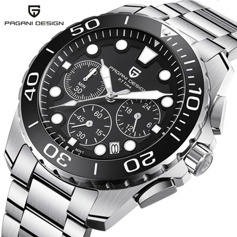 Silver White Hands Relogio Masculino, PAGANI, дизайнерские мужские часы, Топ бренд, Роскошные, водонепроницаемые, военный хронограф, кварцевые наручные часы, мужские часы, Saat - Цвет: Silver White Hands