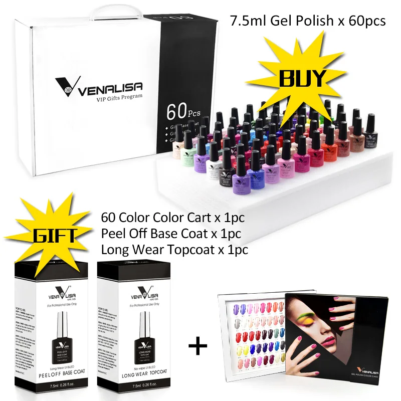 Набор цветных гель-лаков Venalisa,#61508 набор гель-лаков для дизайна ногтей, 60 модных оттенков, комплект для учащихся - Цвет: VIP