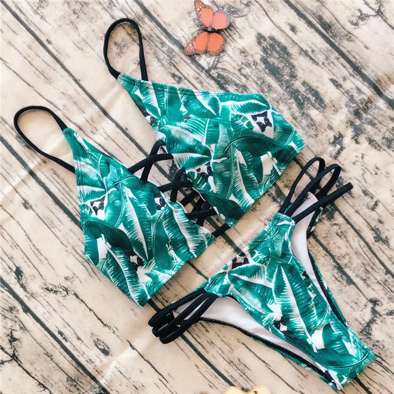 Женский сексуальный комплект бикини с эффектом пуш ап 2 шт. бандажный купальник