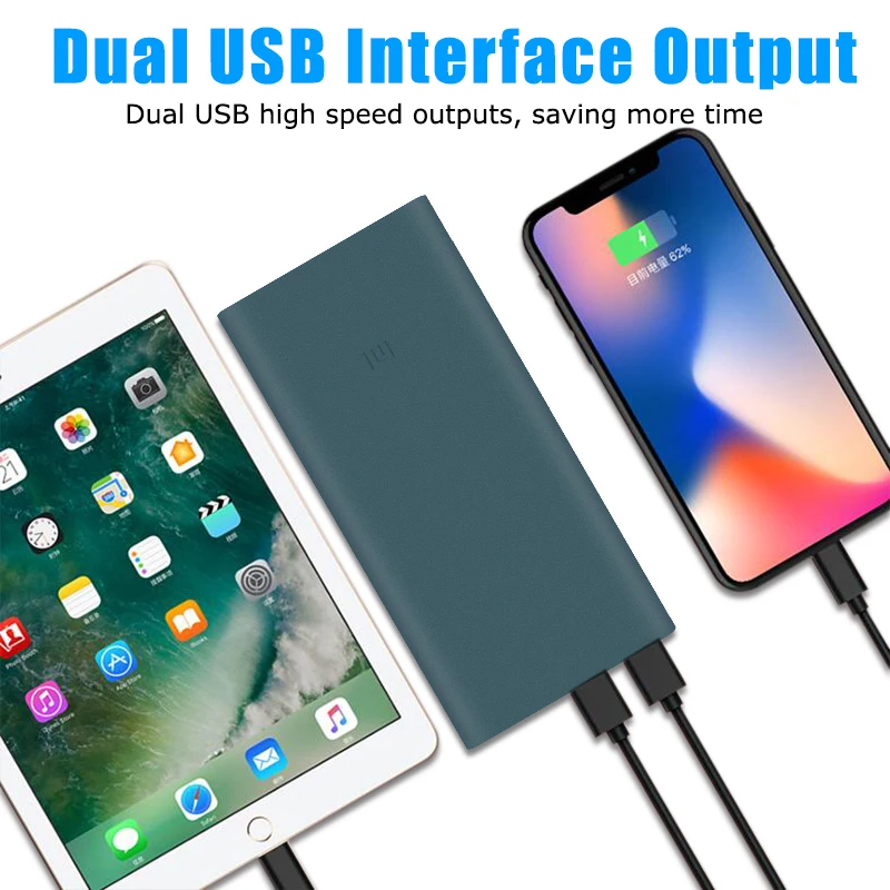 Оригинальный Xiaomi power bank 2 18650 мАч 10000 батарея портативный внешний аккумулятор Micro usb