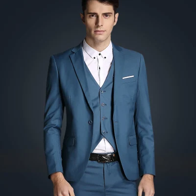 Мужской облегающий костюм блейзер + жилет брюки для свадьбы