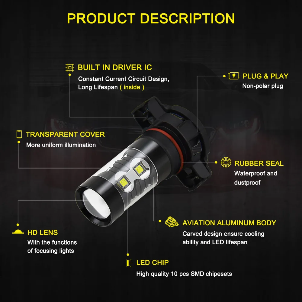 H10 H11 светодиодный фонарь H8 H3 9145 9006 HB4 белый свет 50 Вт лампы дневные ходовые огни