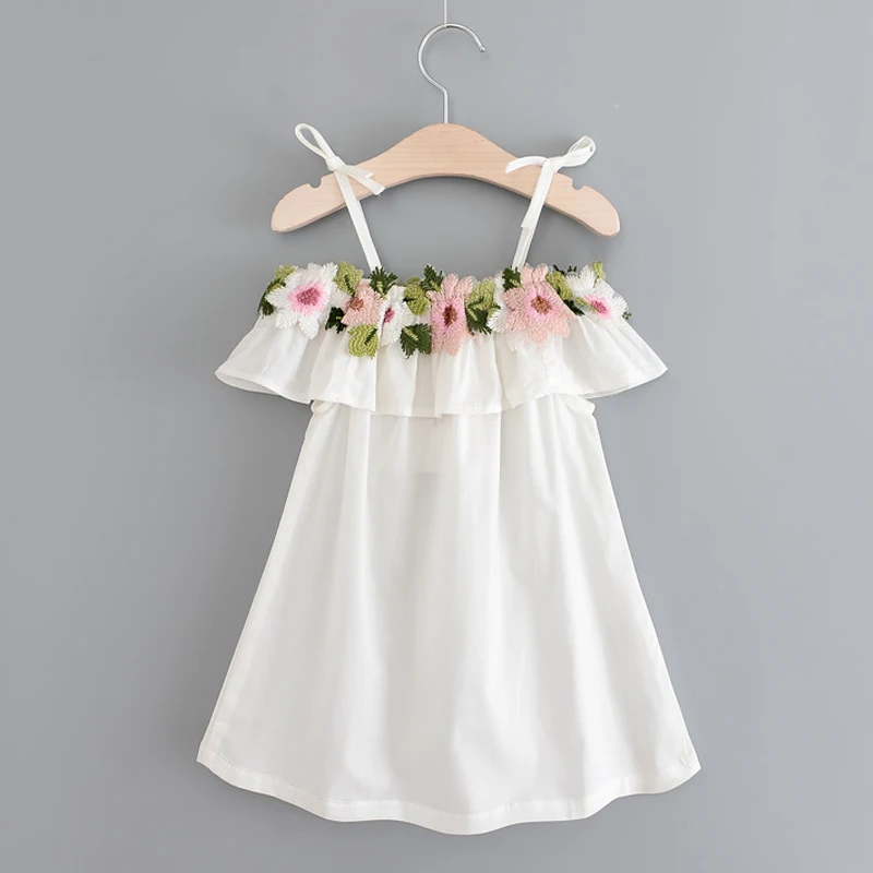Girls Clothing Dresses 2018 Kids Clothes Summer New Fashion Sweet Cotton Collar Embroidery Flower Harness Dress | Детская одежда и