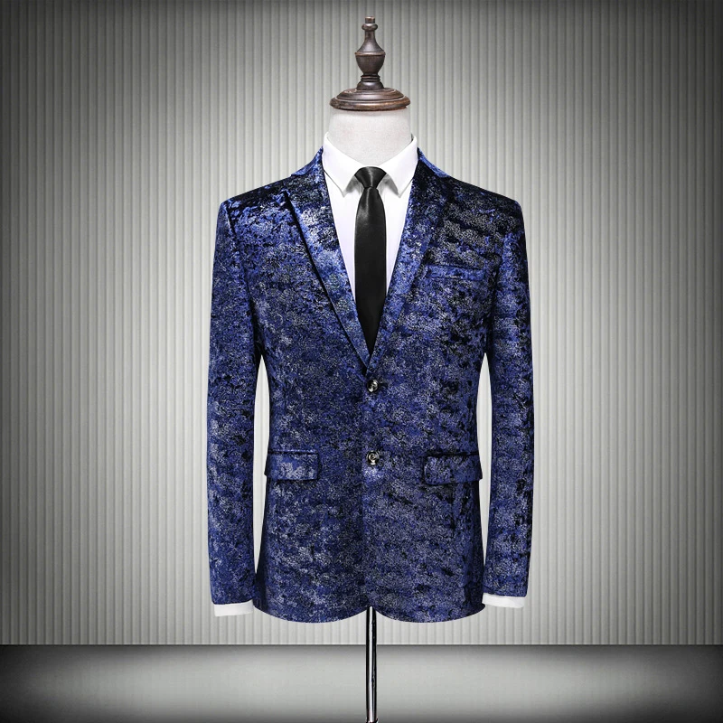 Блейзер Мужской синий бархатный облегающий стильный блейзер для выпускного