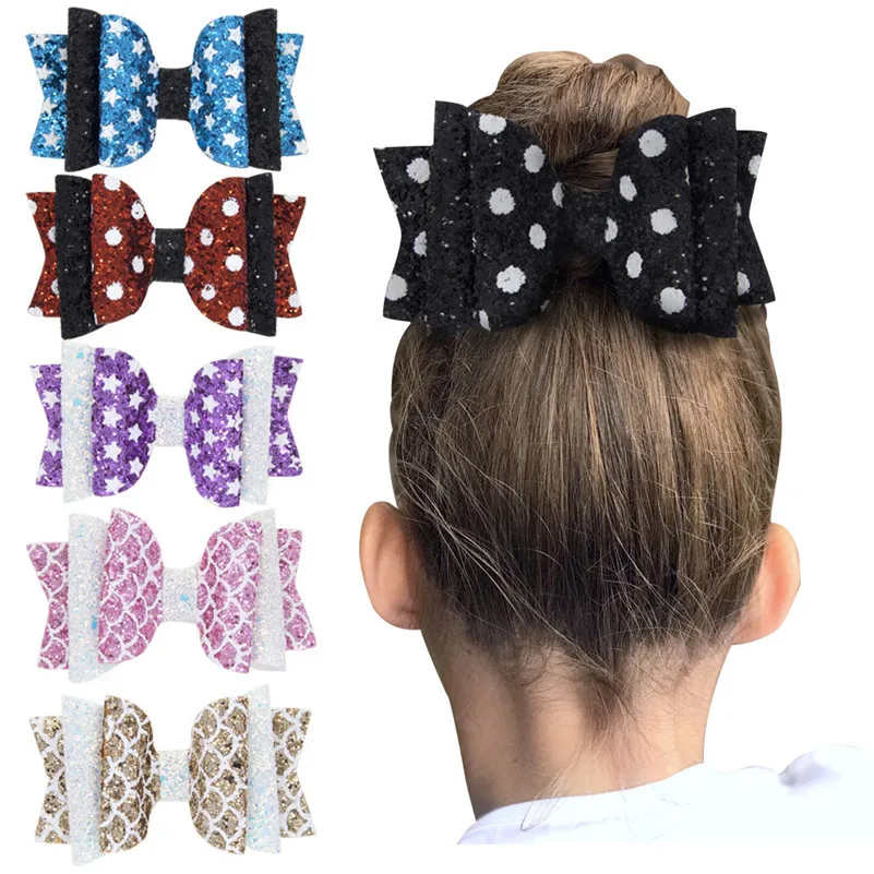 

New Glitter Sequins BowKnot Hair Clips for Girls Kids Headwear Hair Accessories Glitter Three Layers Hair Bows Hairpin Barrette