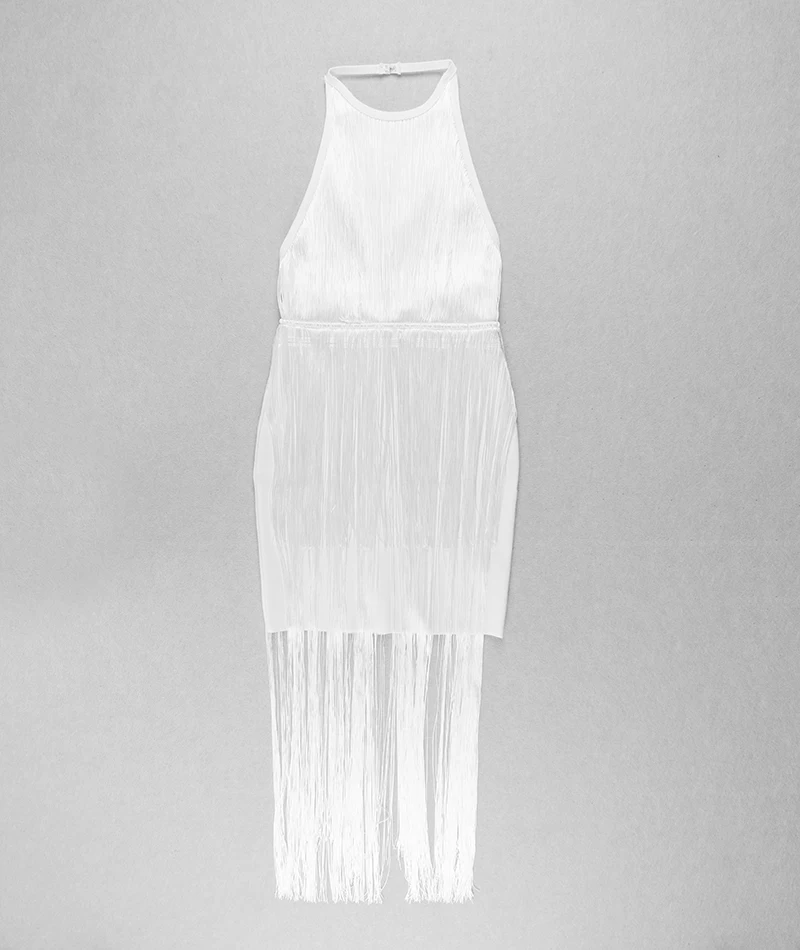 Женское платье с длинными кисточками белое Бандажное Платье макси подвесным