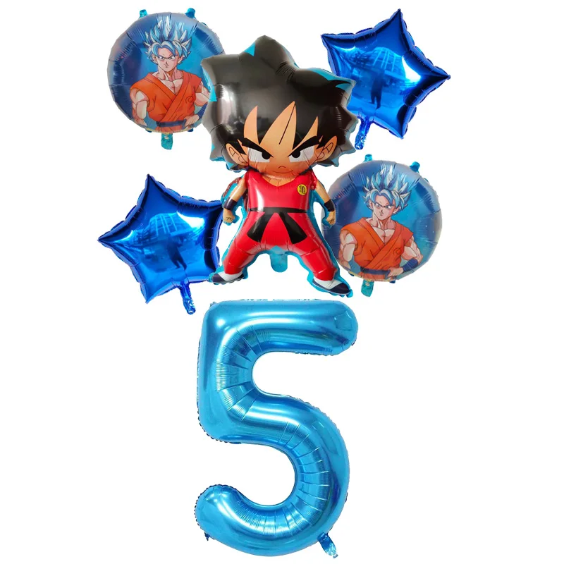 5 years old 6 шт./компл. с мультяшными принтами, 7 Dragon Ball Z Сон Гоку wu Конг Фольга хрустальный шар надувной 30 дюймов шара с цифрой Happy День рождения украшения мальчик детские игрушки - Цвет: 5 years old