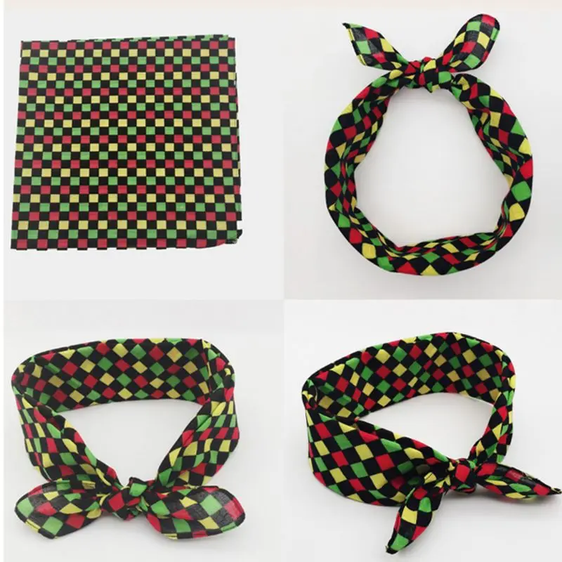 Винтажные цветные квадратные банданы в клетку с ромбовидным узором унисекс