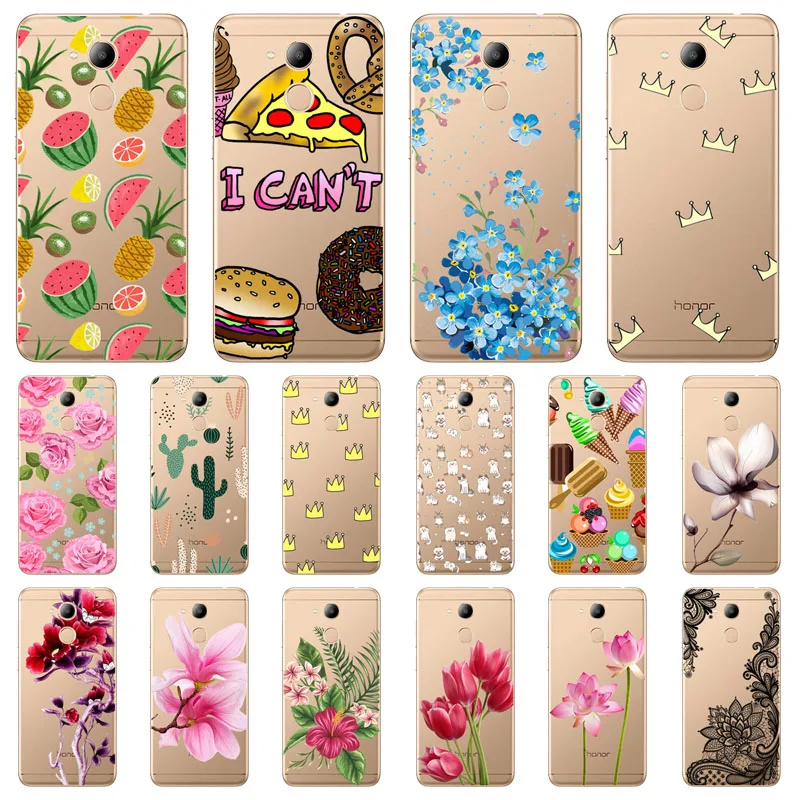 huawei honor 6c pro Case Silicon Black Painting flower Soft TPU Back Cover for Protect Phone cases shell |