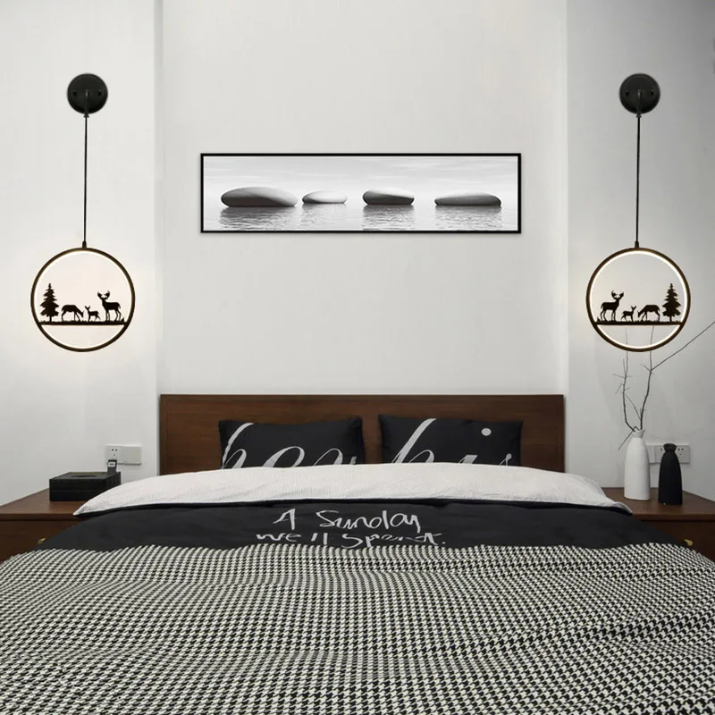 18W Modern Creative Dimmable Wall Lamp Black Iron Frame Sconces With Hanging Cord For Children Room Aisle Bedside Living | Освещение