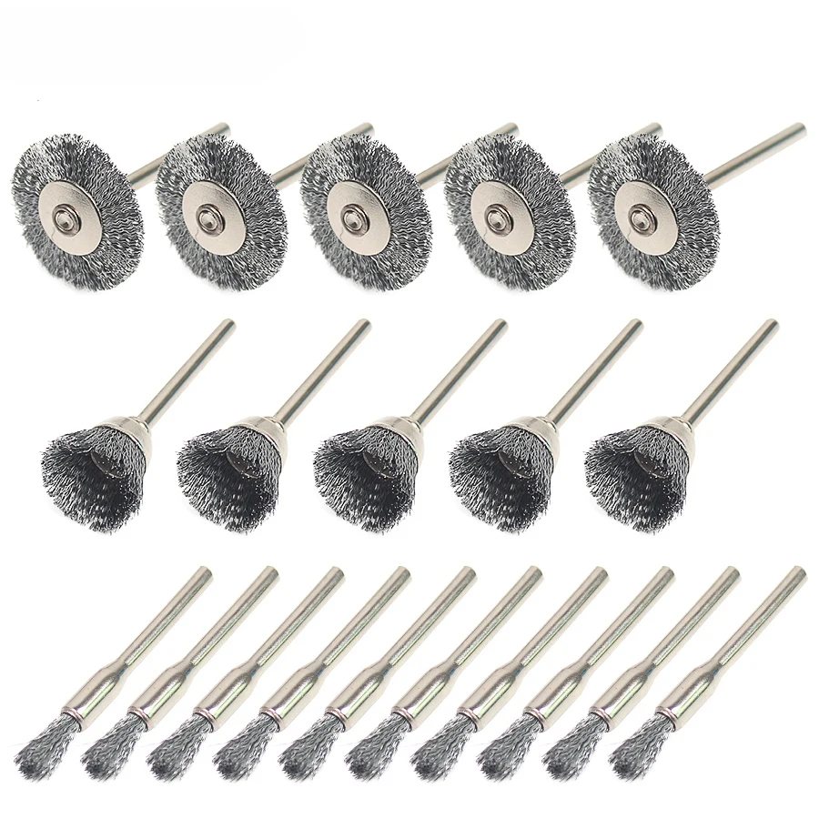 Колесо Dremel провода Сталь щетка 20 шт./компл. набор инструментов Dremel аксессуары заусенцев абразивные для удаления заусенцев бурильных инструментов колесо для Mi band