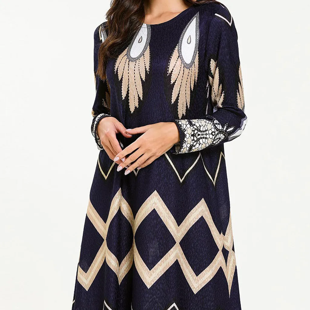 Женское мусульманское шифоновое длинное платье макси с длинным рукавом