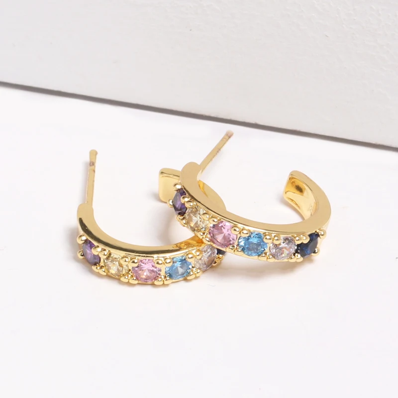 

J Shape Stud Earring Micro Pave Cz Earring 2021 Accessories Wholesale Dropshipping Elegance Lovely Girl Christmas Gift