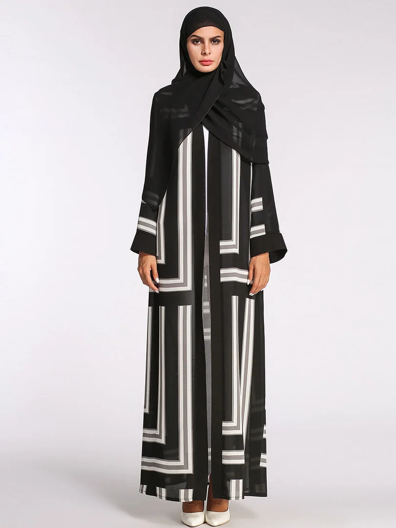 Muslim adult hit color printed abaya Arab Fashion Turkey Middle East striped muslim Dress Musical Robe Ramadan | Тематическая